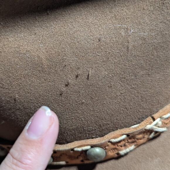 Vtg 1970s Keyston DeLuxe Brown Wool Studded Tooled Leather Band Western Hat OS - Picture 5 of 9